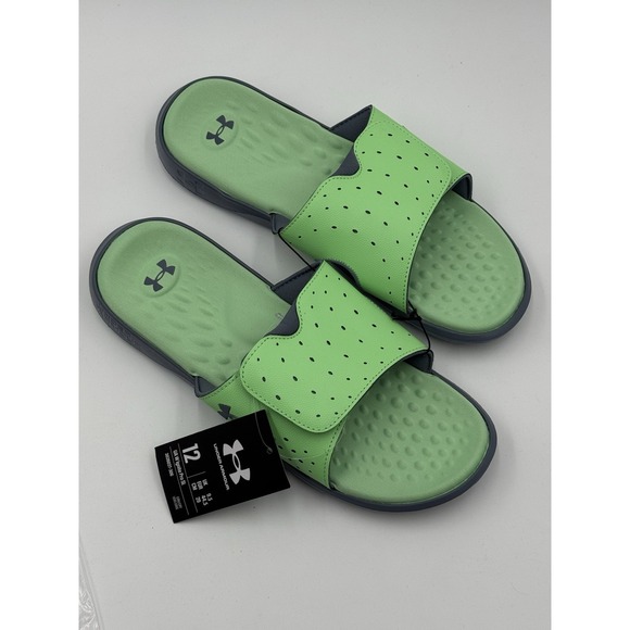 Under Armour Women's Ignite Pro Slides, Matrix Green/Gravel/Gray‎ - Size 12 US - Picture 1 of 5